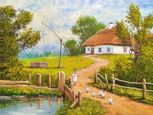 Репродукция Украинское село. Колодец 60x80 см Арт Фемелі 
