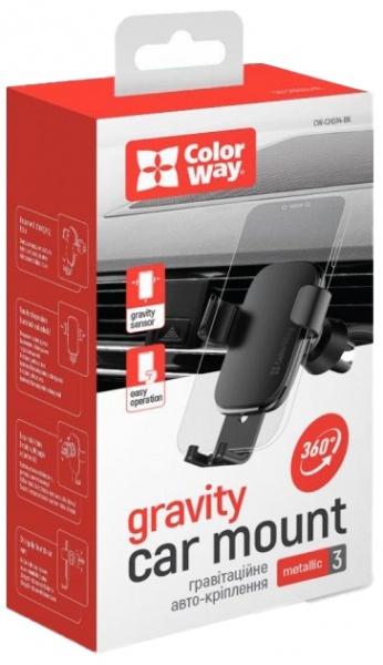 Тримач для телефона ColorWay Metallic Gravity Holder 3 (CW-CHG14-BK) чорний