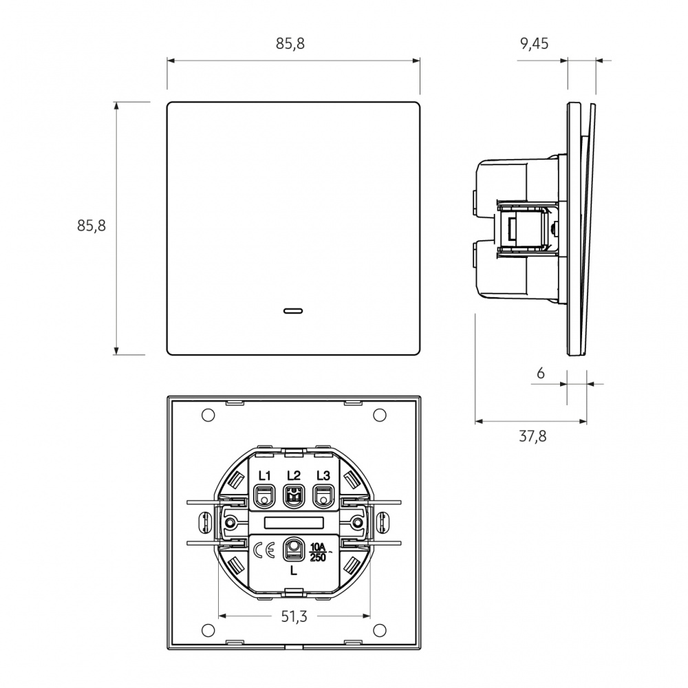 Выключатель одноклавишный HausMark INO с подсветкой черный LS-LED-EU-Black