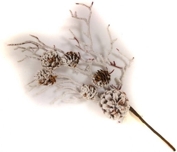 Декорація новорічна Гілка з шишками і вусиками 36 см засніжена EPI-EYZ-H182638 