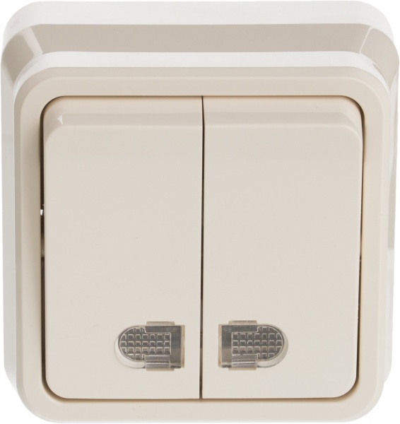 Вимикач двоклавішний Gunsan Misya з підсвіткою кремовий MS0512104