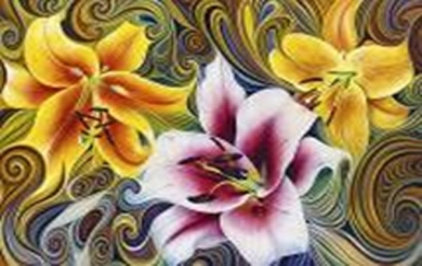 Набір для творчості зі стразами з багетом Золотаві лілеї 40x50 см 188112 Діамантові ручки 