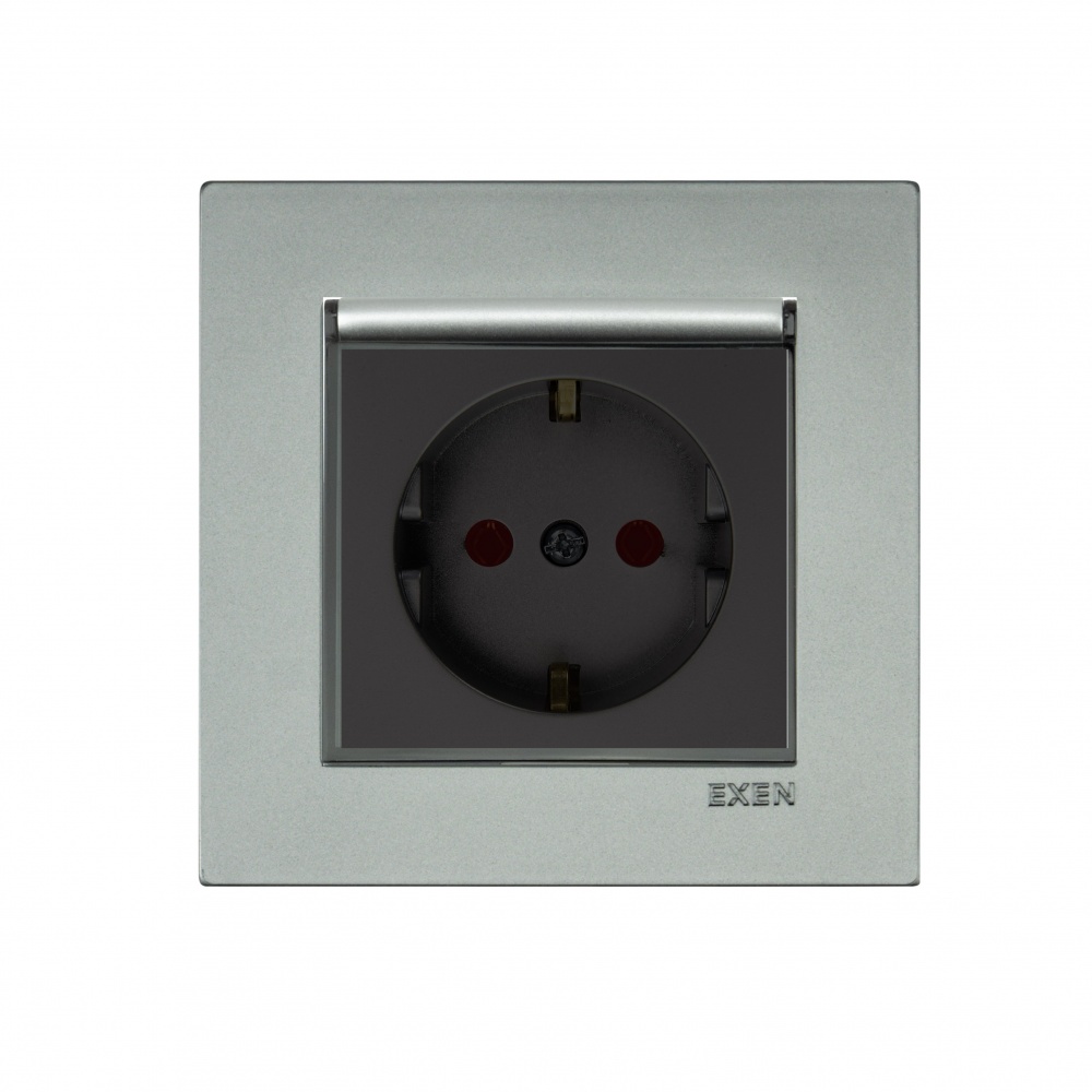 Механизм розетки бытовая с заземлением EXEN Karell IP20 серебро 290-001003-240