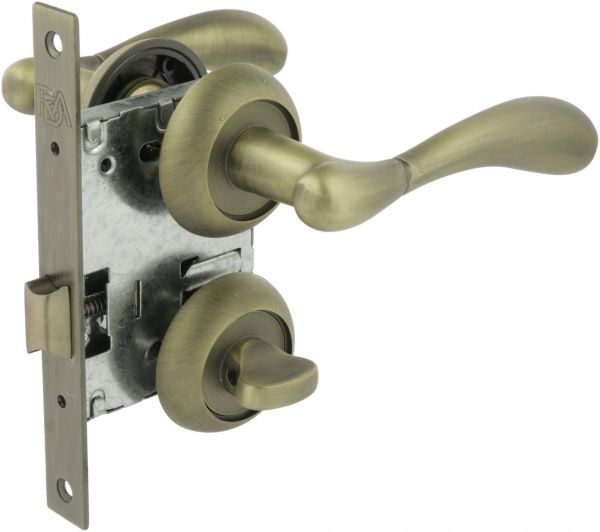 Замок врізний з ручками WC RDA Imola 70 мм матова антична латунь