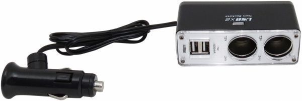 Розгалужувач автомобільний EMT 1х2+2USB блістер без заземлення чорний 6-0349 