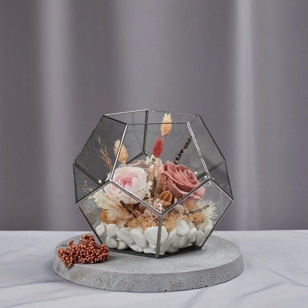 Флораріум Floretta Ніжність світанку (з живими стабілізованими квітами 24x24 см)