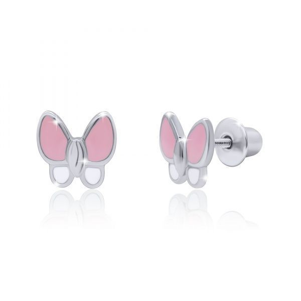 Серьги-пусеты UMa&UMi Бабочка с глазами розовая