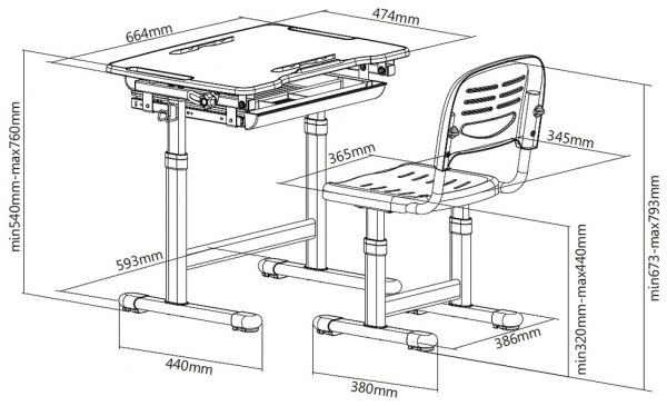 Комплект парта и стул-трансформер FUNDESK Bambino Grey