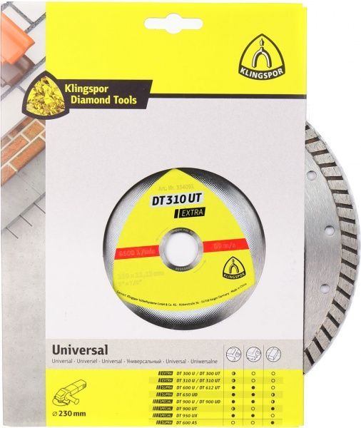 Диск алмазний відрізний Klingspor DT310UT 230x2,5x22,2 універсальний