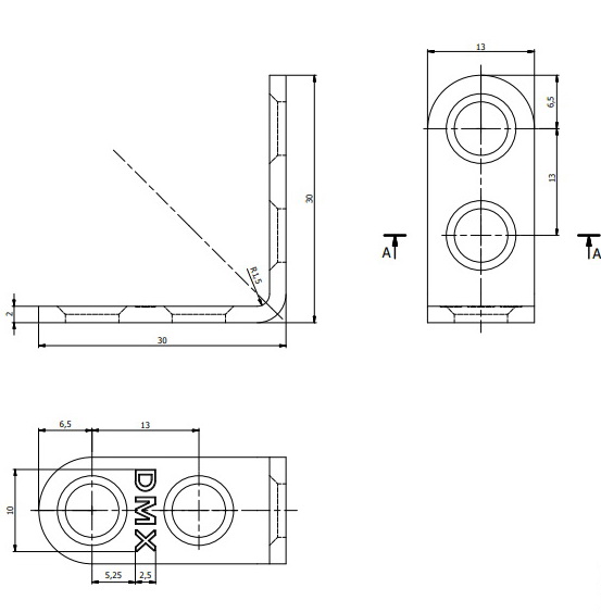 Уголок узкий Domax равносторонний 30x30x13 мм 2 мм (4шт.)