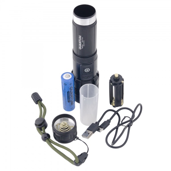 Ліхтар Quantum QM-FL1035 Perfect 5WLED zoom +3WCOB з функцією Power Bank Li-ion18650/2600mAh bох чорний