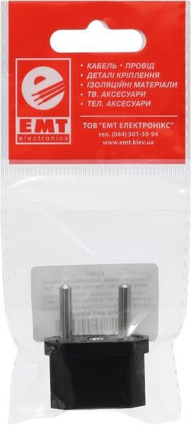 Переходник сетевой универсальный EMT плоский без заземления черный 2-0152 