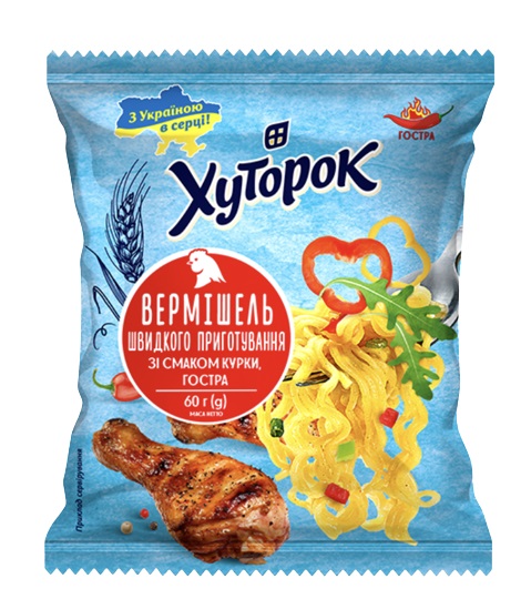 Вермишель Хуторок быстрого приготовления со вкусом курицы острая 60 г