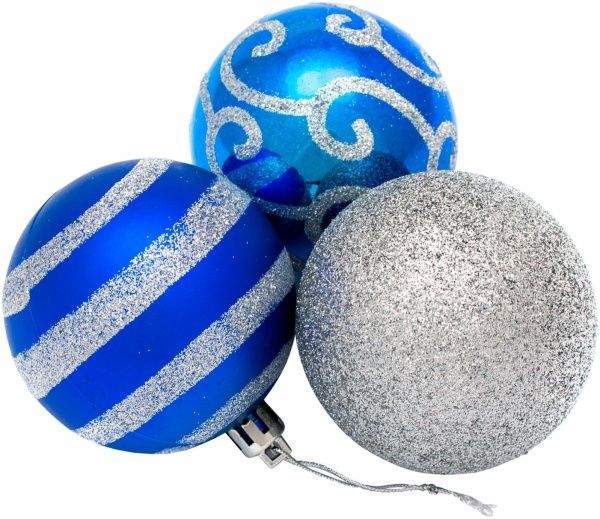 Набор игрушек Шар декорированный синий с серебром d70 мм 6 шт./уп.  