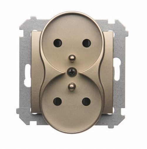 Розетка подвійна із заземленням Simon 54 зі шторками без кришки золотистий DGZ2MZ.01/44