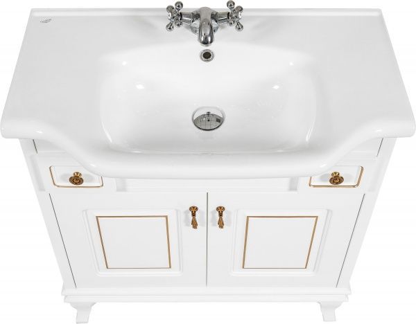 Тумба напольная Aqua Rodos Беатриче 80 белая патина золото с умывальником New Klasik