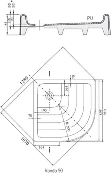 Поддон душевой Ravak Ronda 90 ST R-500 + сифон Basik 90 chrome