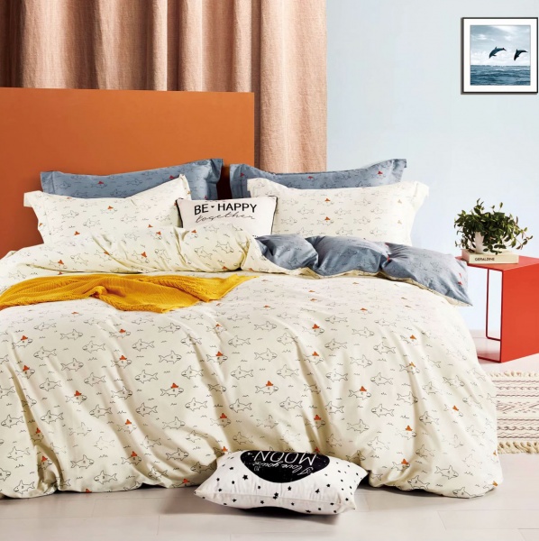 Комплект постільної білизни NANTONG 1,5 бежевий із синім Sharks_