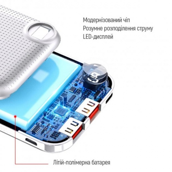 Внешний аккумулятор (Powerbank) ColorWay LCD USB QC3.0 + USB-C PD 22.5W 10000 mAh white (CW-PB100LPI3WT-PDD) 