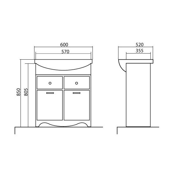 Тумба с умывальником Аква-Родос Классик 60 см