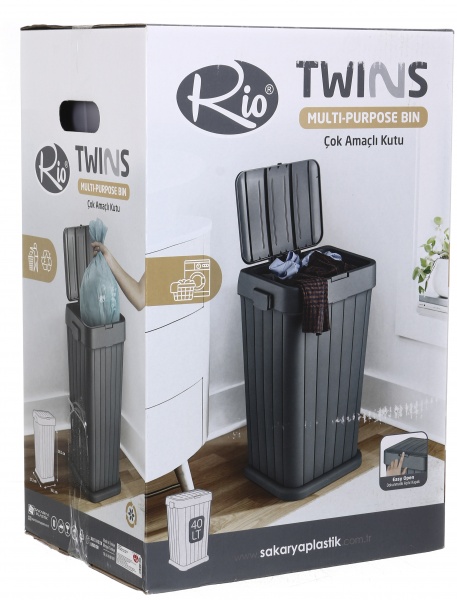 Кошик для білизни RIO Twins 36,1х27,3х58,1 см 40 л сірий 