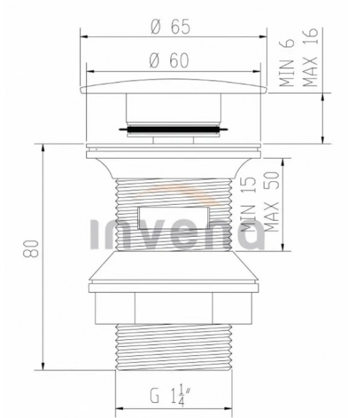 Донный клапан Invena (пластиковая пробка) для умывальника с переливом ABC Click-clack SC-B1-029