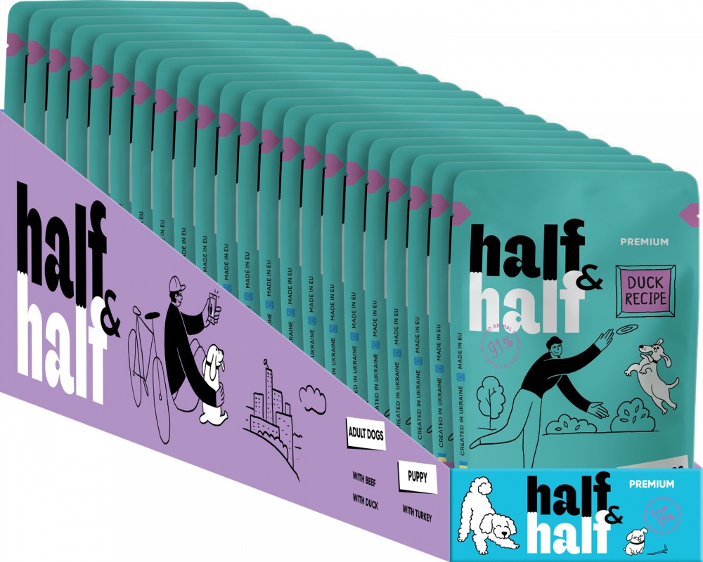 Корм влажный Half&Half кусочки утки в соусе 100 г