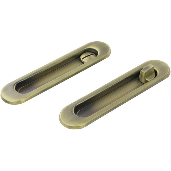 Замок врізний з ручками WC RDA SL-155 для розсувних дверей матова антична латунь