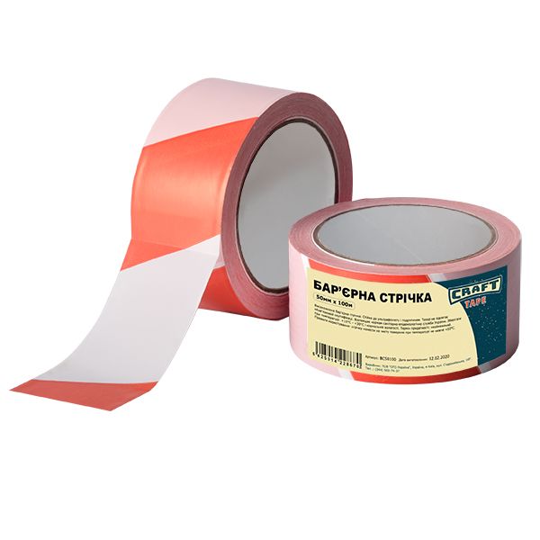Лента сигнальная Craft Tape 50 мм х 100 м бело-красная BC50100