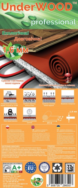 Подложка UnderWOOD 1,6 мм 15x1,1 м красная (16,5 кв.м)