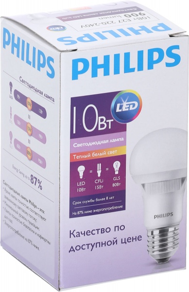 Лампа світлодіодна Philips LED Bulb 10 Вт A60 матова E27 170-260 В 3000 К 