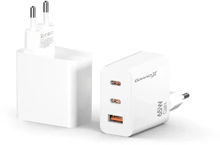Зарядний пристрій Grand-X GaN 65W CH-990W 2xType-C + USB-A C White (CH-990W)