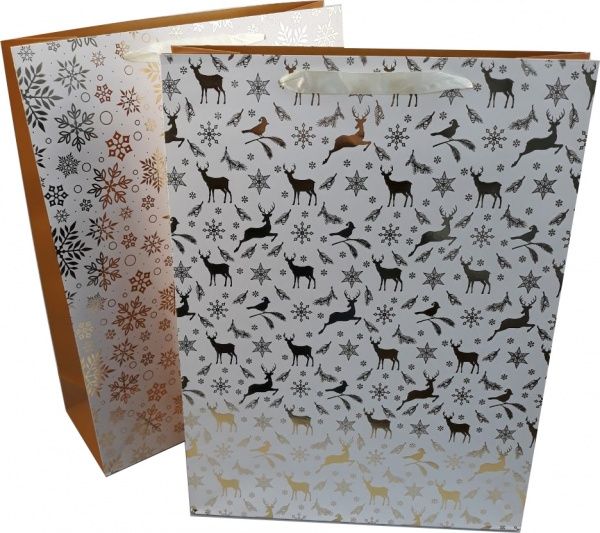 Пакет бумажный подарочный белый с золотистым орнаментом 32x43 см 