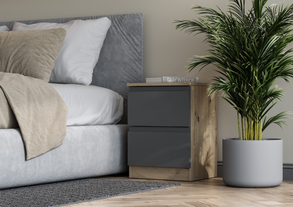 Тумба прикроватная Грейд Эстер-3 2ш J-pull 402x540x350 мм дуб артизан/графит