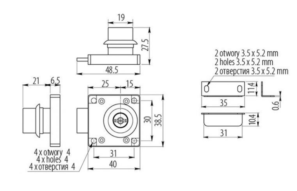 Замок мебельный GTV Z-138 врезной квадратный складной ключ ZZ-ZN-138-01