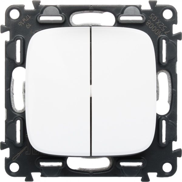 Выключатель двухклавишный Legrand Allure без подсветки 10 А 250В белый 752705