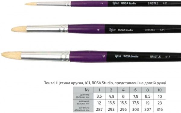 Кисть щетина круглая 411 № 6 Rosa Studio 