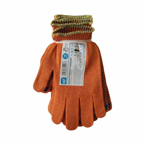 Рукавички UP! (Underprice) 10 кл., помаранчеві з покриттям ПВХ крапка XL (10) 810