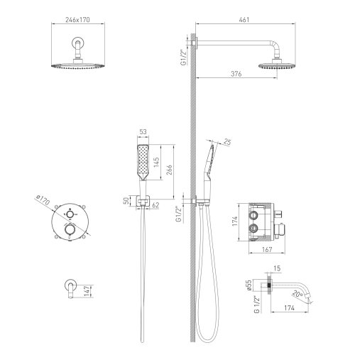 Душова система прихованого монтажу VOLLE 1584.090901