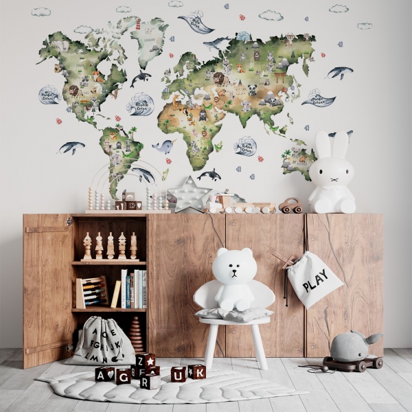Наклейка Lipastick Детская карта EN с животными 200x120 см