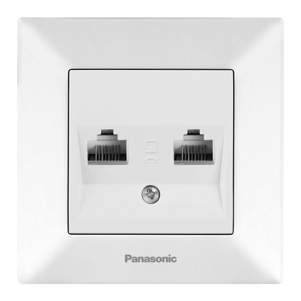 Розетка комп'ютерна + телефонна Panasonic Arkedia Slim RJ45 CAT5e + телефон RJ11 CAT3 білий 480200237
