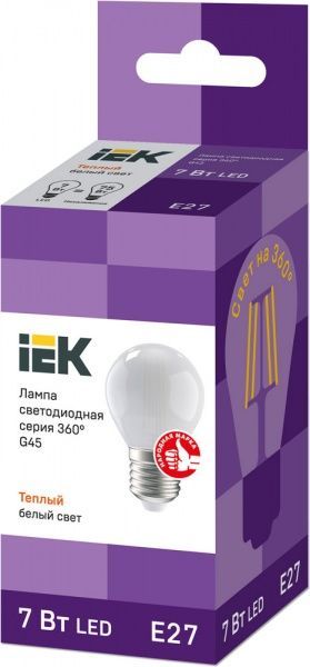 Лампа светодиодная IEK FIL G45 7 Вт E27 3000 К 220 В матовая 