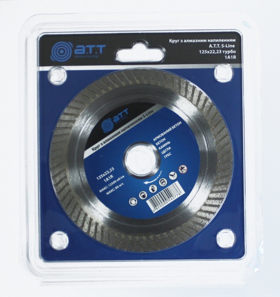 Диск алмазний відрізний A.T.T. S-Line 125x1,6x22,2 бетон, цегла, армований бетон, тротуарна плитка, граніт