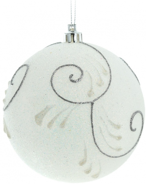 Шар новогодний Метель 100 мм белый с серебристым 5691