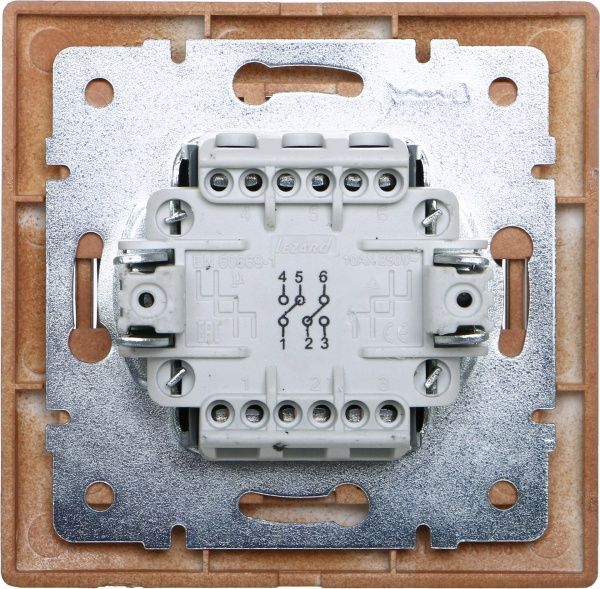 Переключатель проходной двухклавишный Lezard Mira без подсветки 220В дуб матовый 701-5151-106