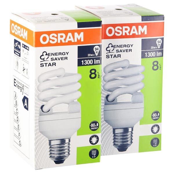 Лампа Osram mini Twist 20 Вт E27 4000К 2 шт