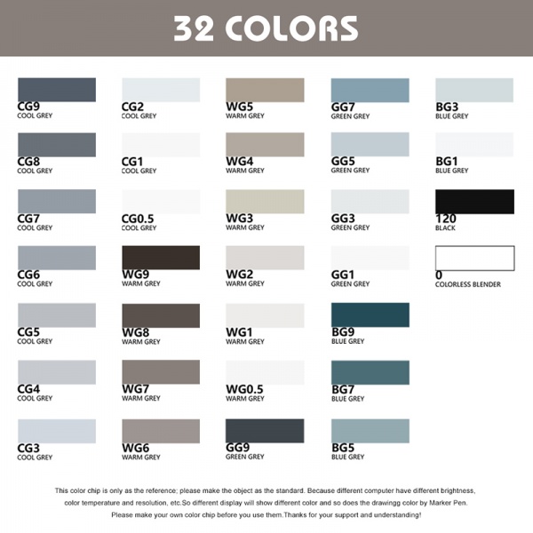 Набор маркеров Arrtx OROS ASM-03GY 32 цвета, серые оттенки LC302543 