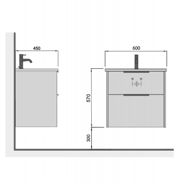 Тумба подвесная Мойдодыр Line Craft 60-А с умывальником Rodeo 60