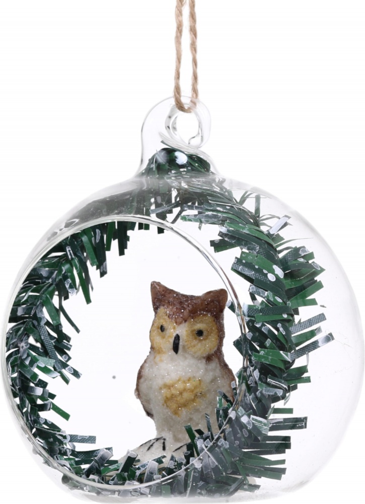 Подвеска стеклянная Сова в колбе 8 см в ассортименте