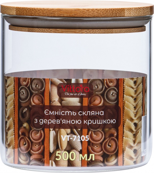 Емкость стеклянная с деревянной крышкой VT-7105 500 мл Vittora